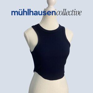 Ribbed Navy Crop Tank Top Racerback